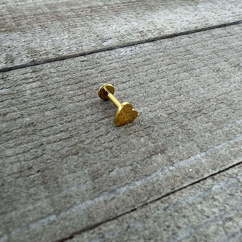 16G 5/16 Gold Tone Simple Heart Internally Threaded Labret Tragus