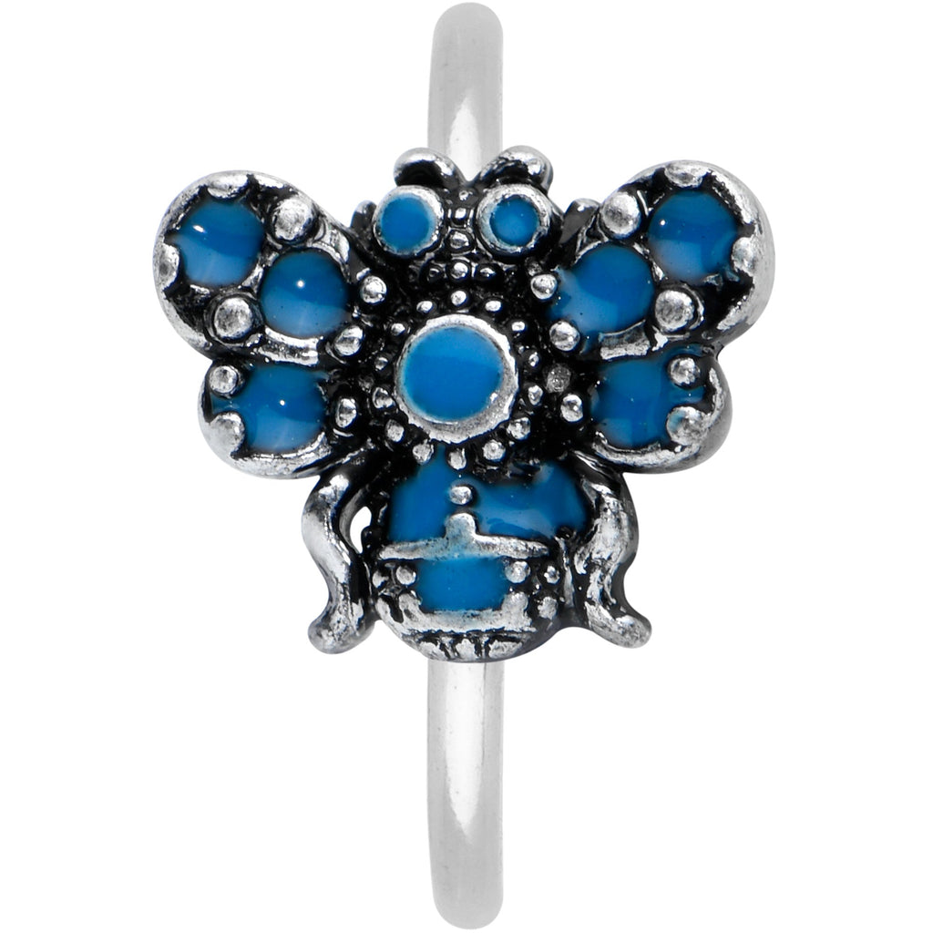 20G 5/16 Blue Textured Butterfly Nose Hoop