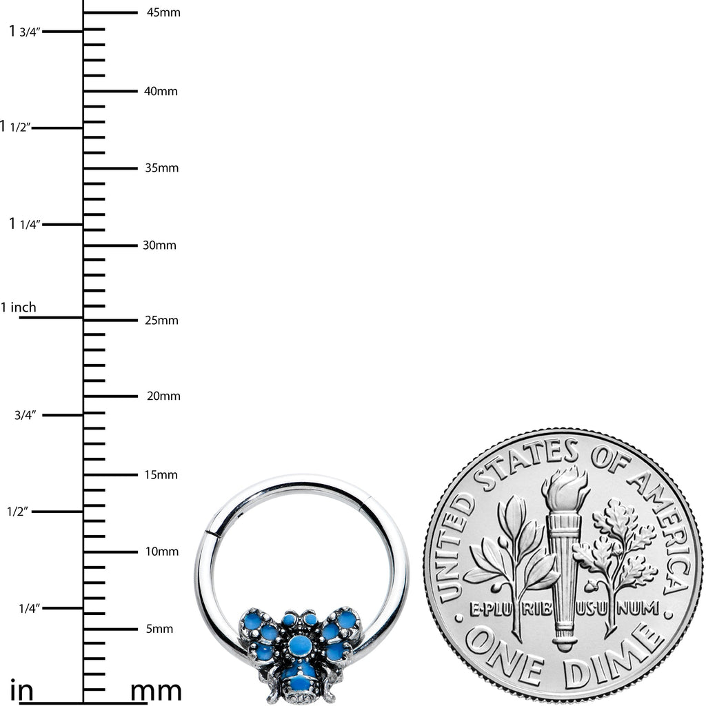 16G 3/8 Blue Textured Butterfly Hinged Segment Ring