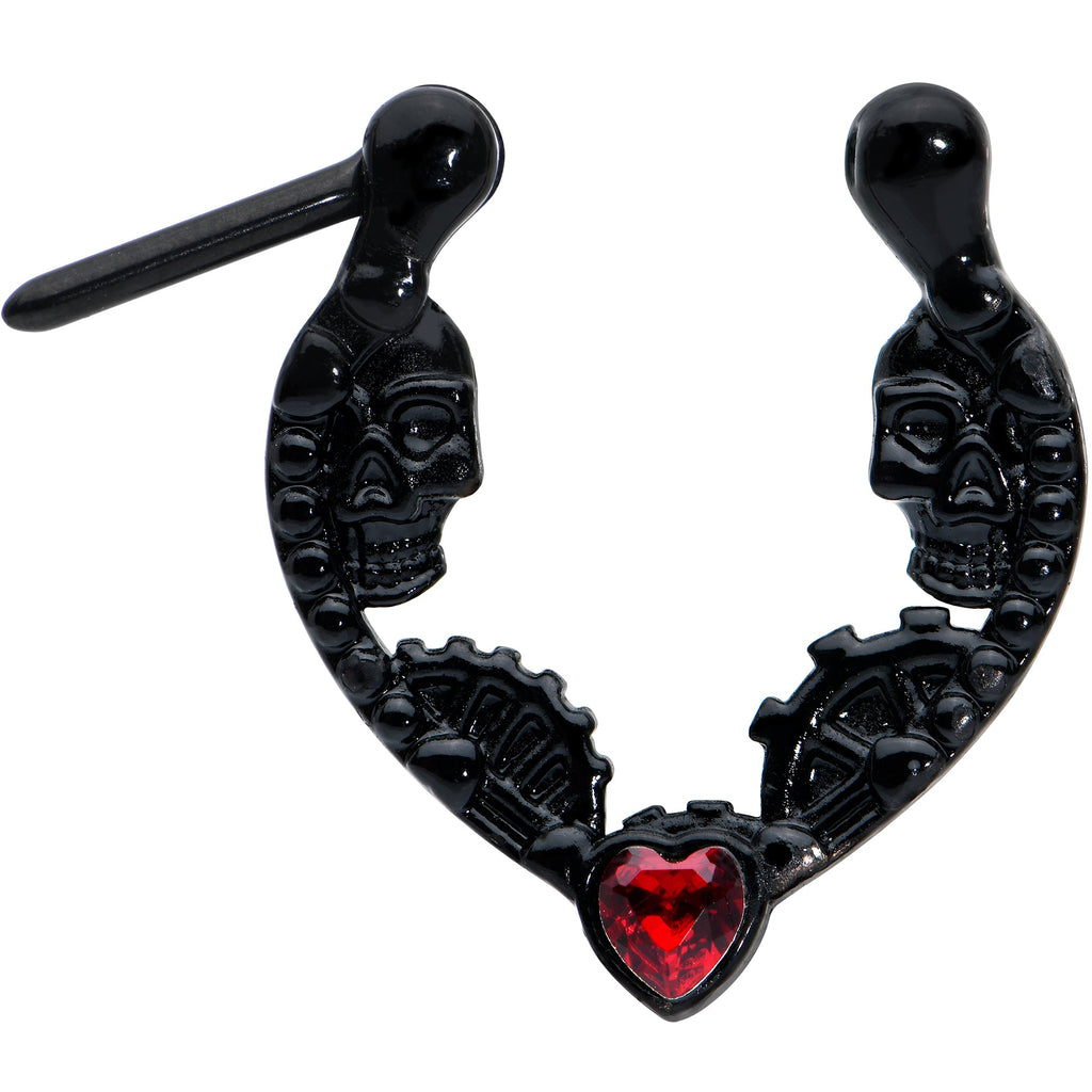 16G 5/16 Red Gem Black Steampunk Skeleton Heart Cartilage Clicker