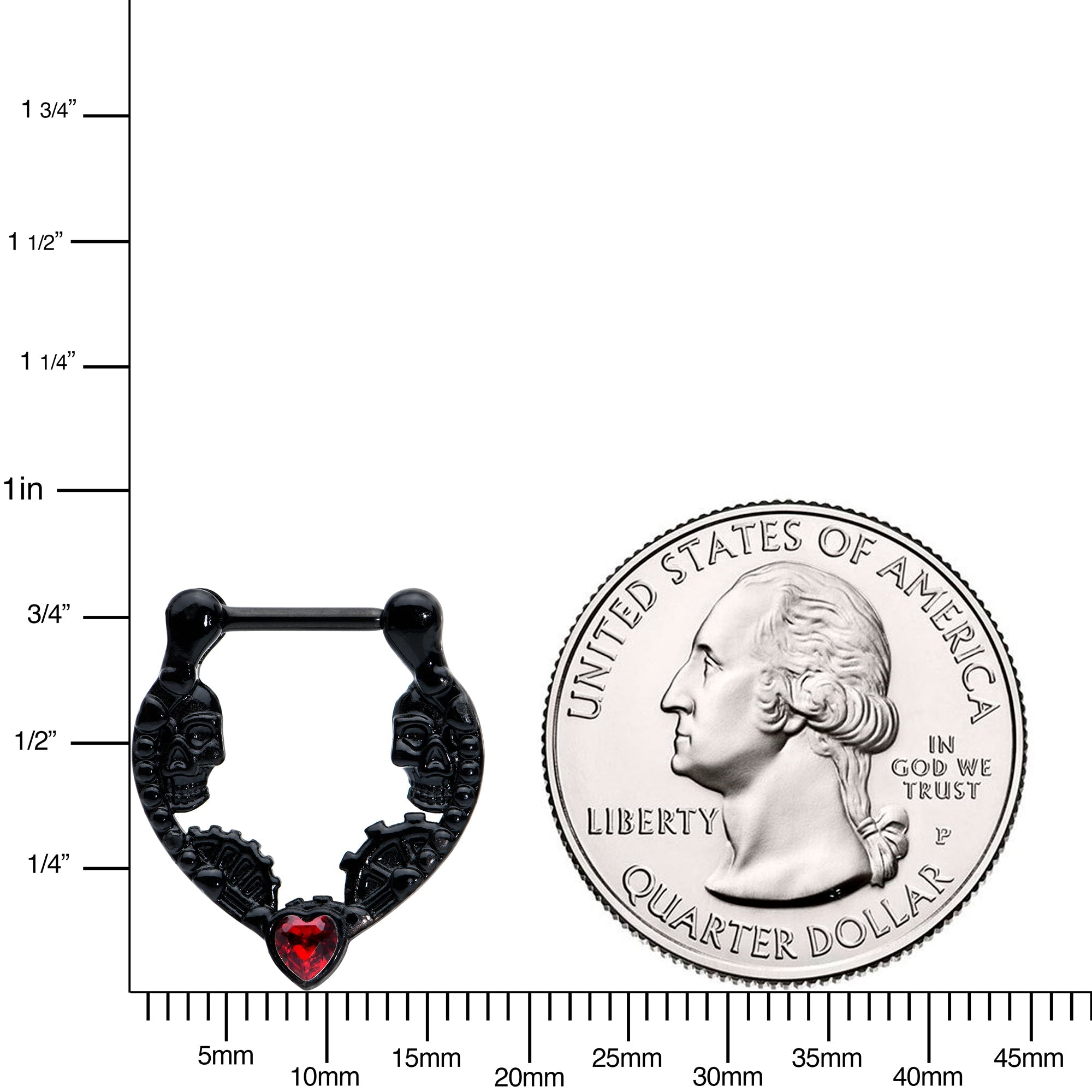 16G 5/16 Red Gem Black Steampunk Skeleton Heart Cartilage Clicker
