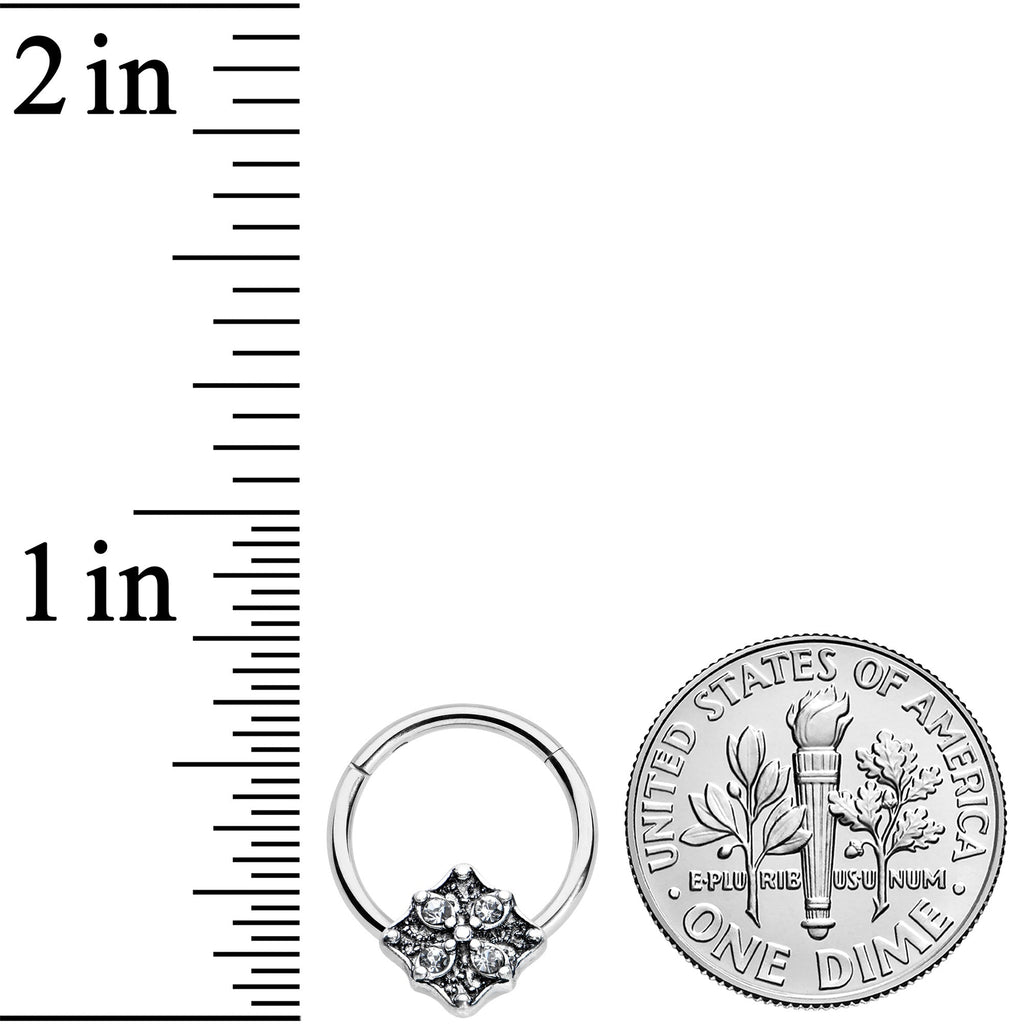 16G 3/8 Clear Gem Rhombus Flower Hinged Segment Ring