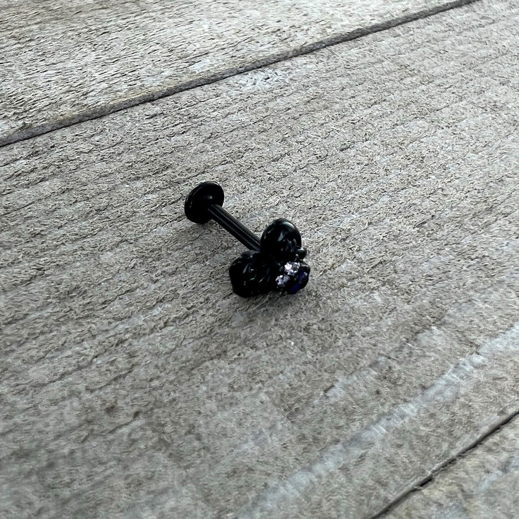 16G 5/16 Purple Gem Black Skull Heart Bow Labret Monroe Tragus