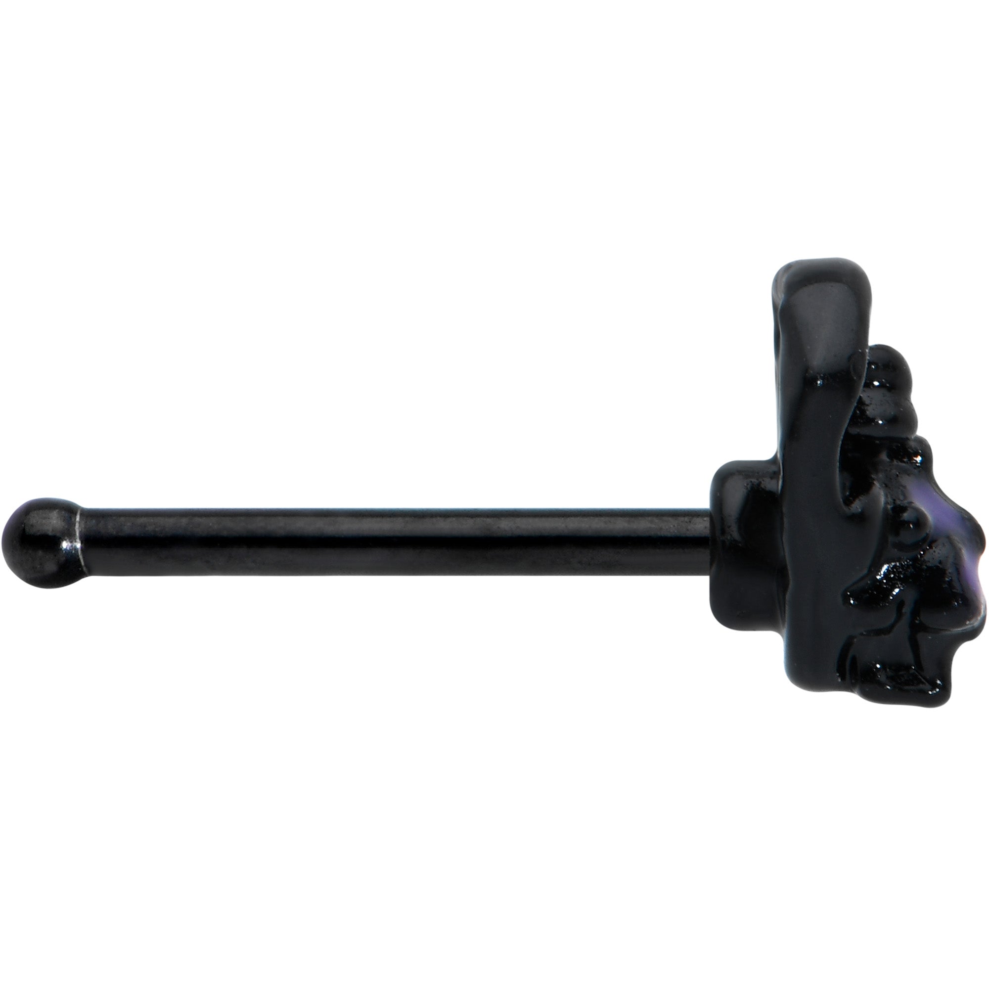 20G 1/4 Black Purple Skull Bow Heart Nose Bone