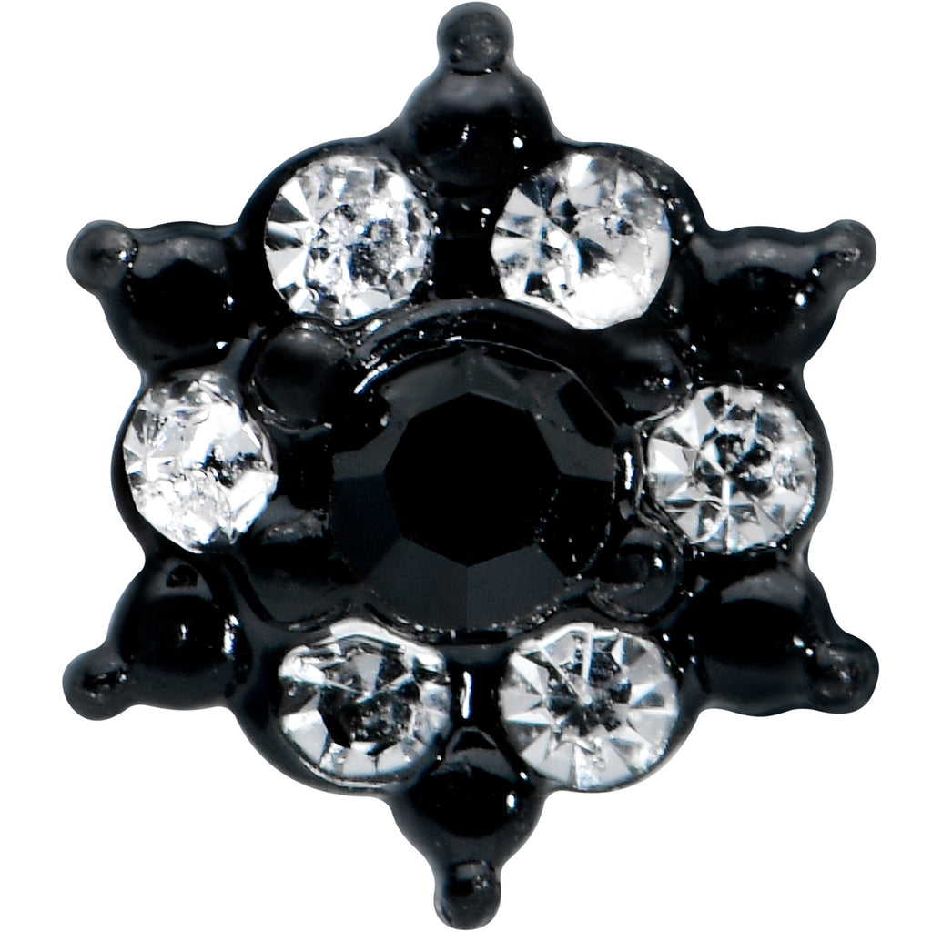 20G 1/4 Clear CZ Gem Black Abstract Sun Nose Bone