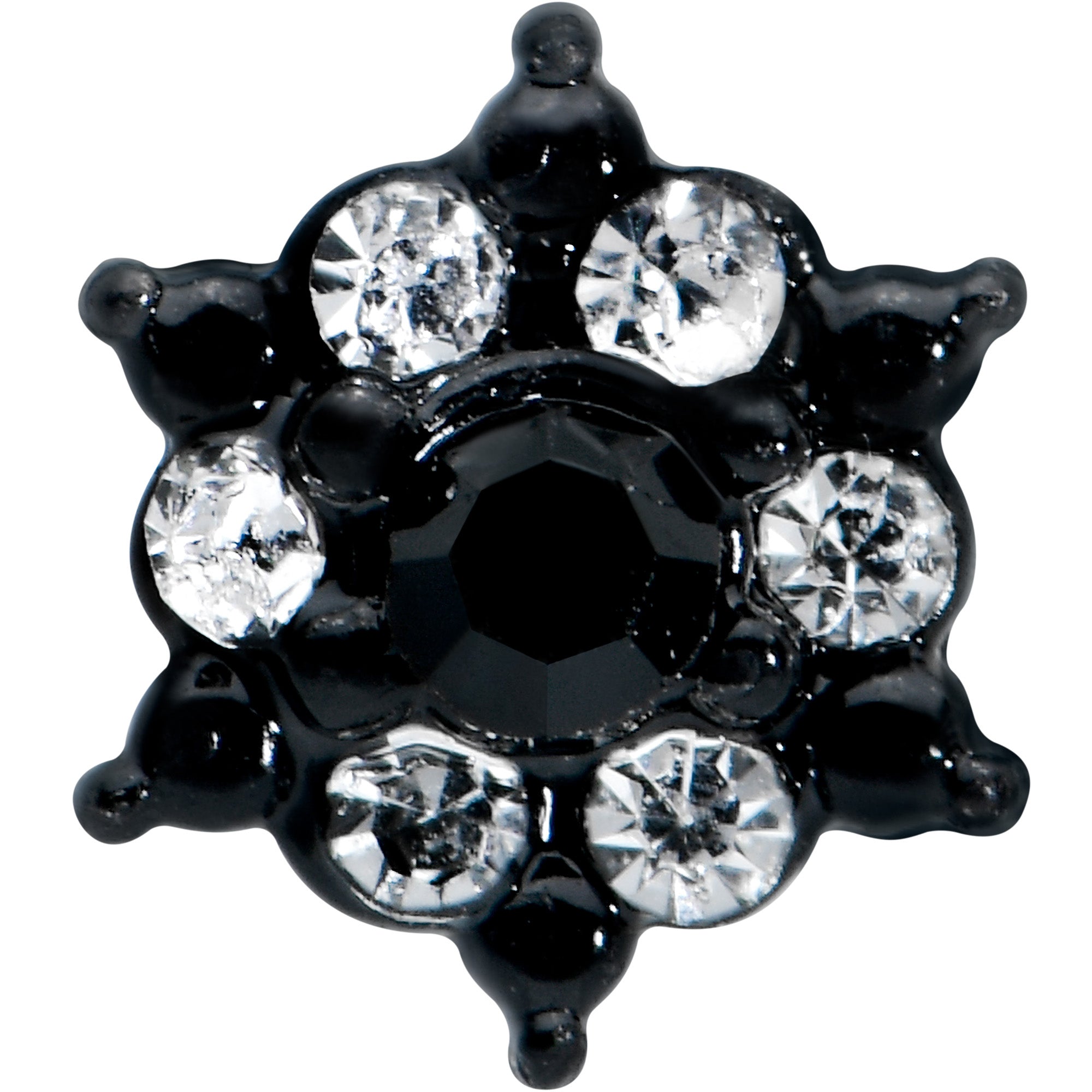20G 1/4 Clear CZ Gem Black Abstract Sun Nose Bone