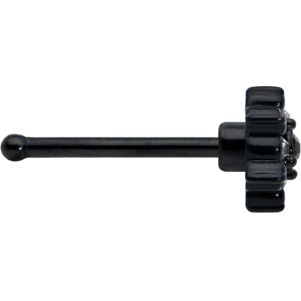 20G 1/4 Clear CZ Gem Black Abstract Sun Nose Bone