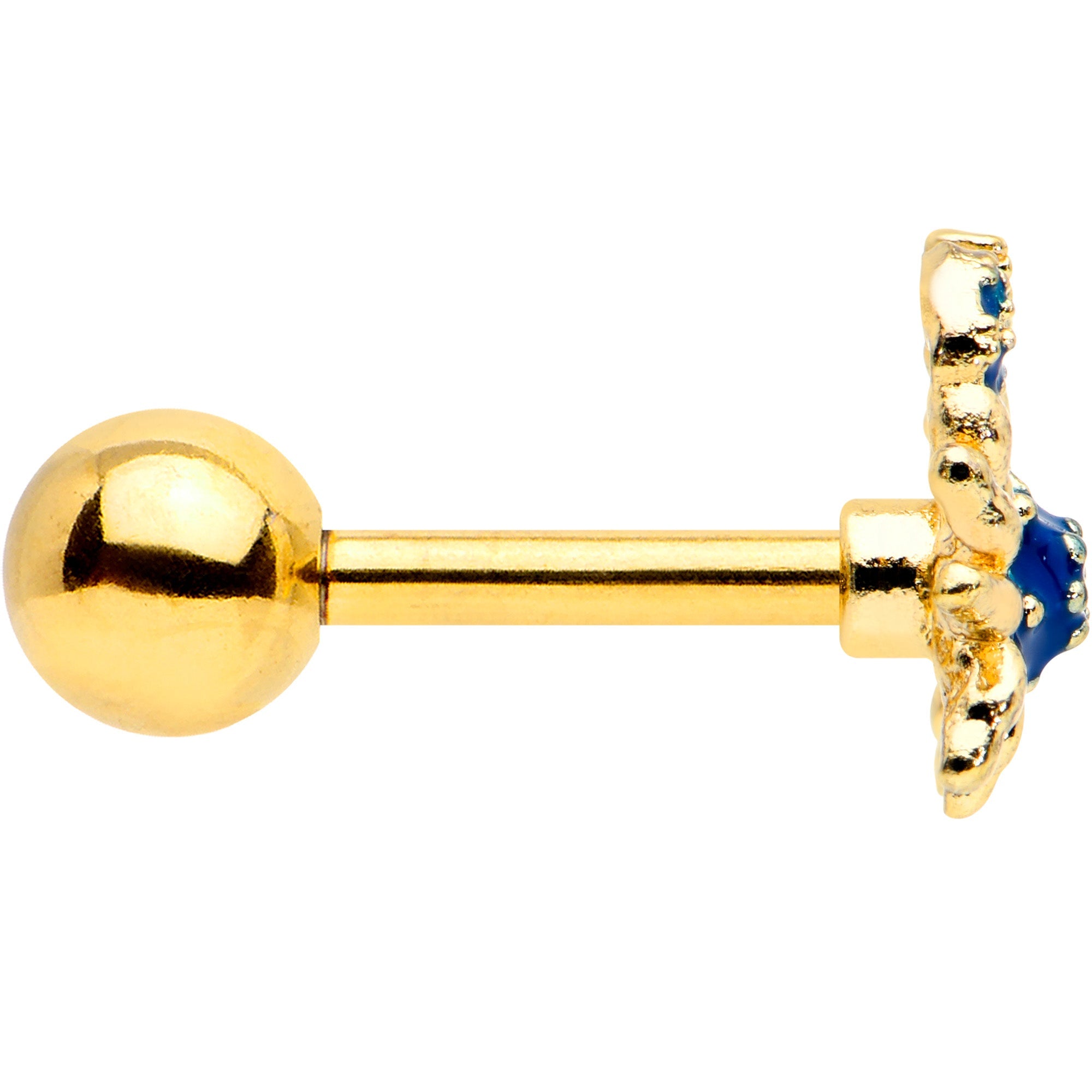16G 1/4 Gold Tone Blue Crab Nautical Cartilage Tragus Earring