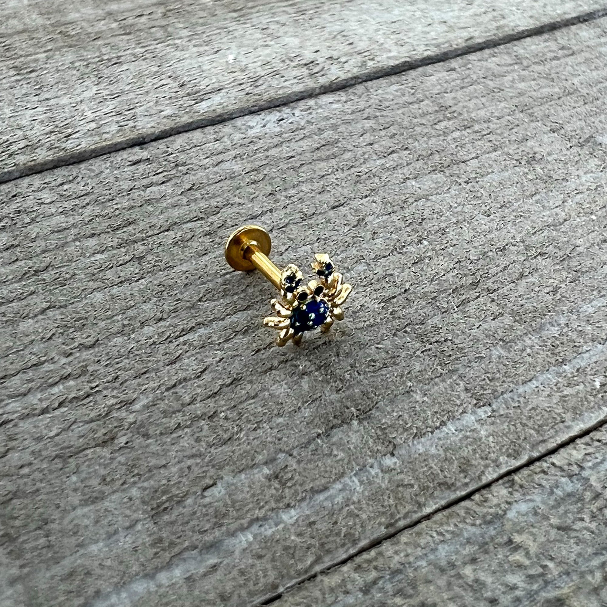 16G 5/16 Gold Tone Blue Crab Nautical Labret Monroe Tragus