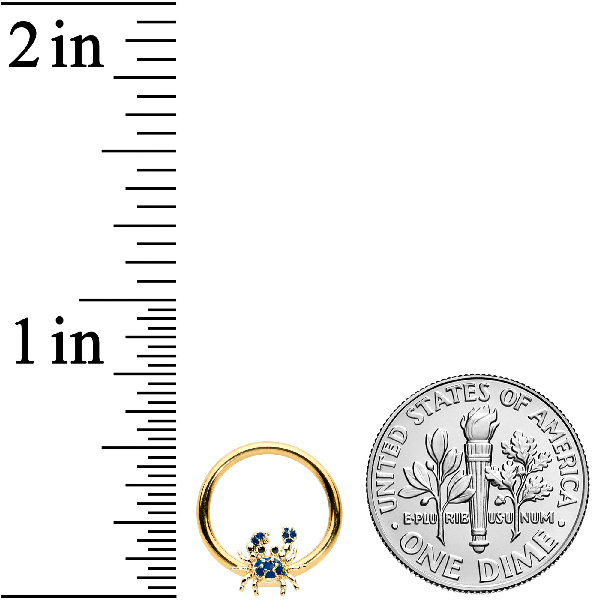 16G 3/8 Gold Tone Blue Crab Nautical BCR Captive Ring