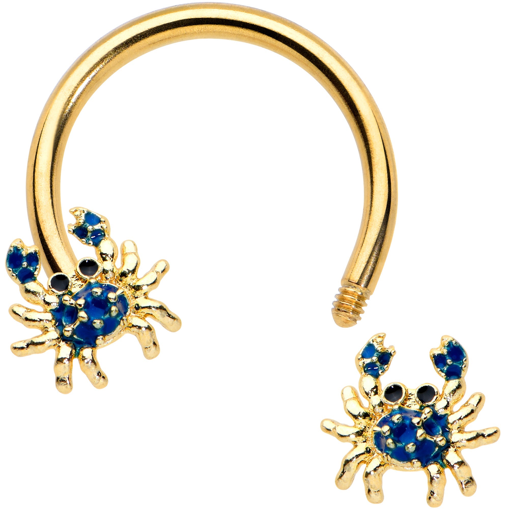 16G 3/8 Gold Tone Blue Crab Nautical Horseshoe Circular Barbell
