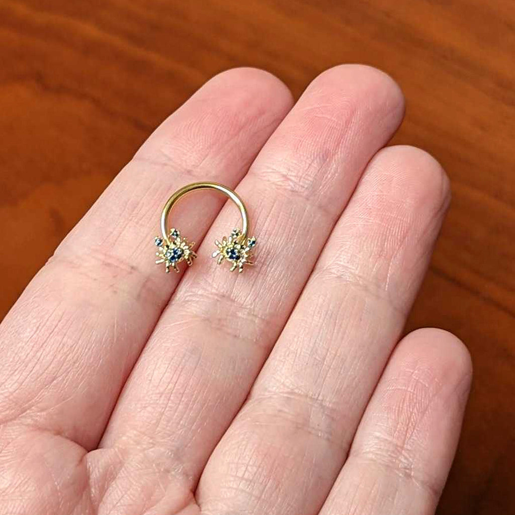 16G 3/8 Gold Tone Blue Crab Nautical Horseshoe Circular Barbell