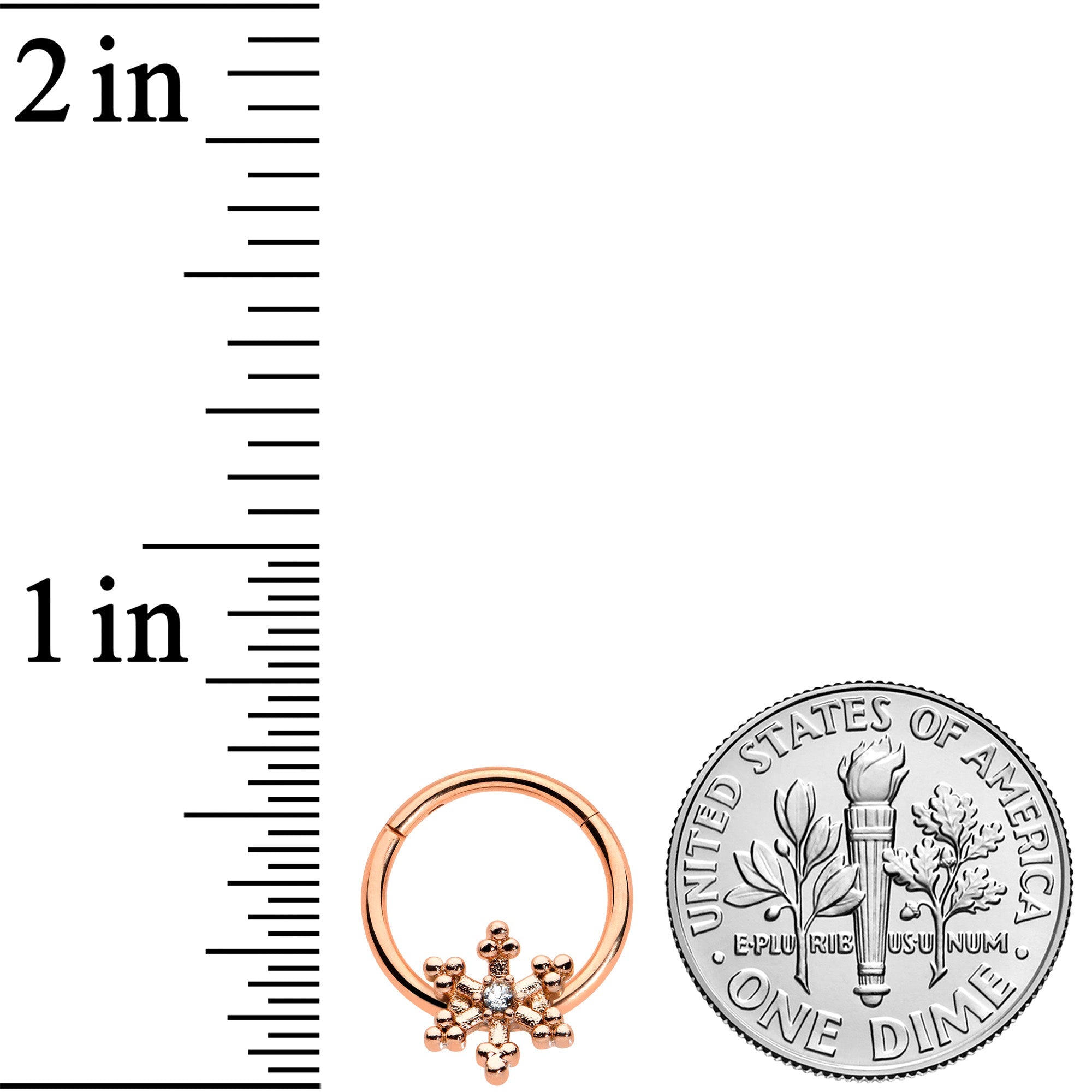 16G 3/8 Clear Gem Rose Gold Tone Snowflake Hinged Segment Ring