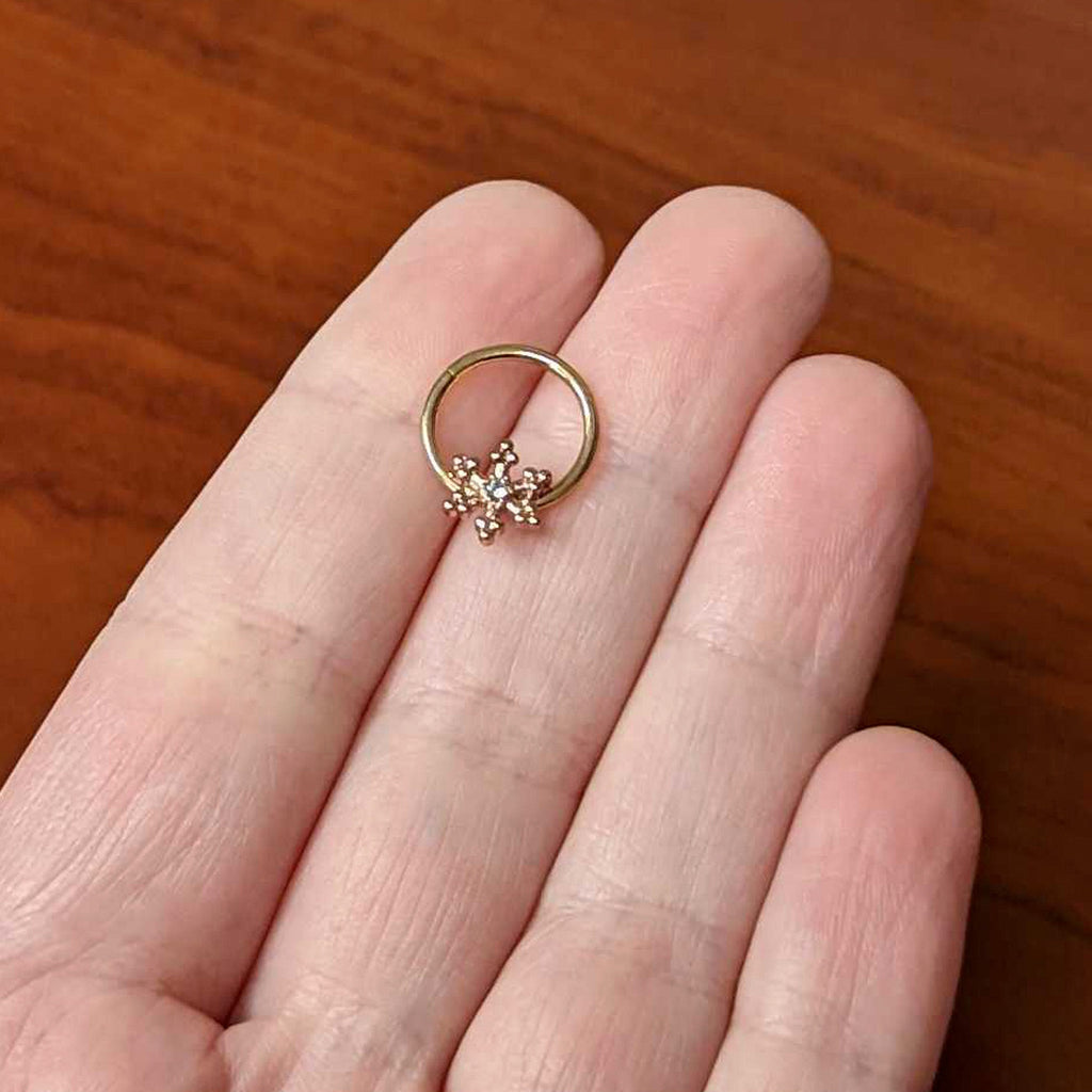16G 3/8 Clear Gem Rose Gold Tone Snowflake Hinged Segment Ring