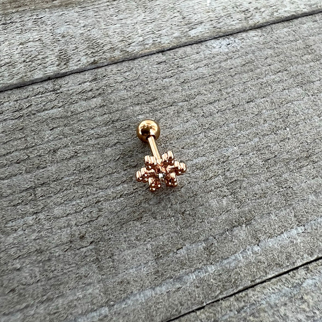 16G 1/4 Clear Gem Rose Gold Tone Pretty Snowflake Cartilage Tragus