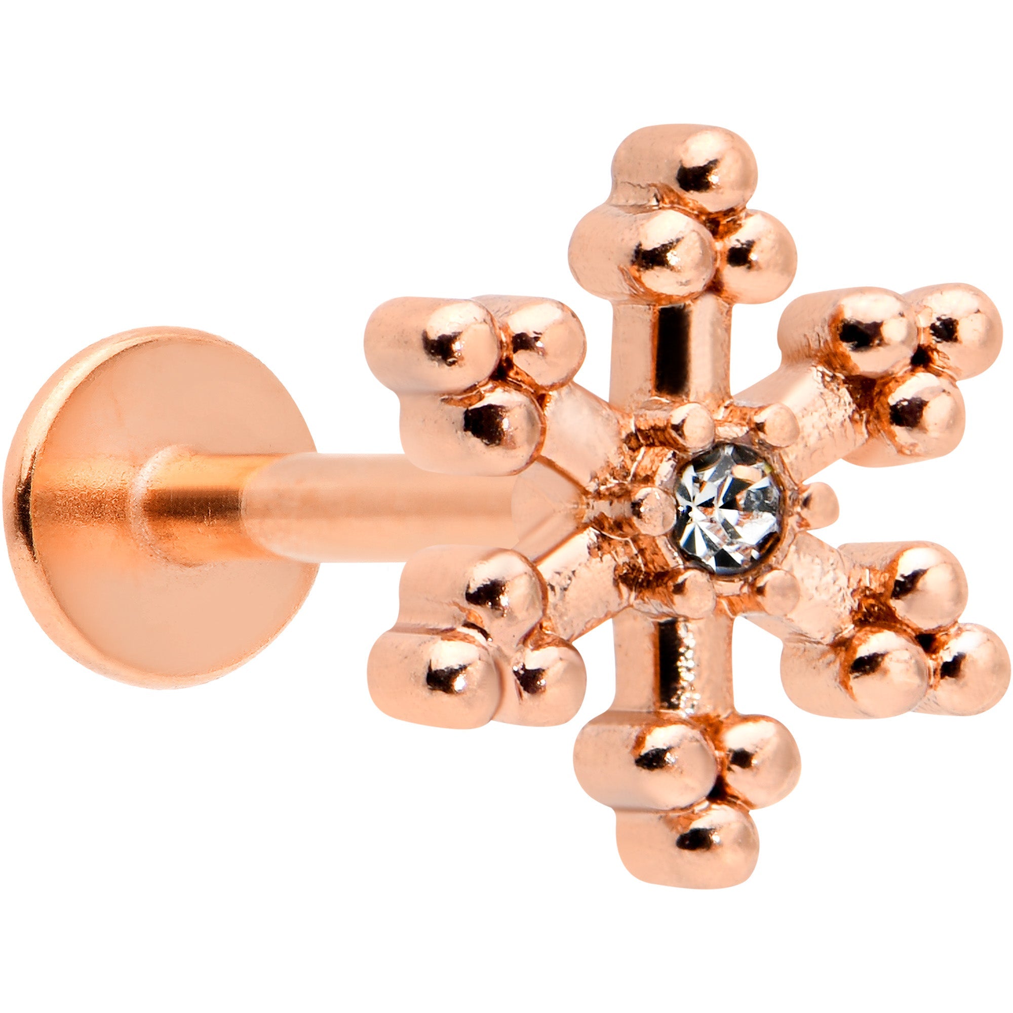 16G 5/16 Clear Gem Rose Gold Tone Snowflake Labret Monroe Tragus