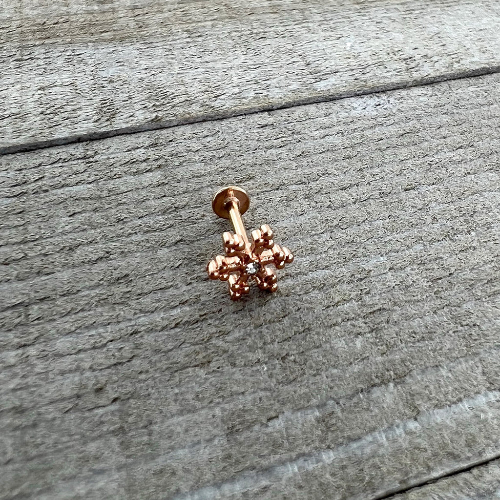 16G 5/16 Clear Gem Rose Gold Tone Snowflake Labret Monroe Tragus