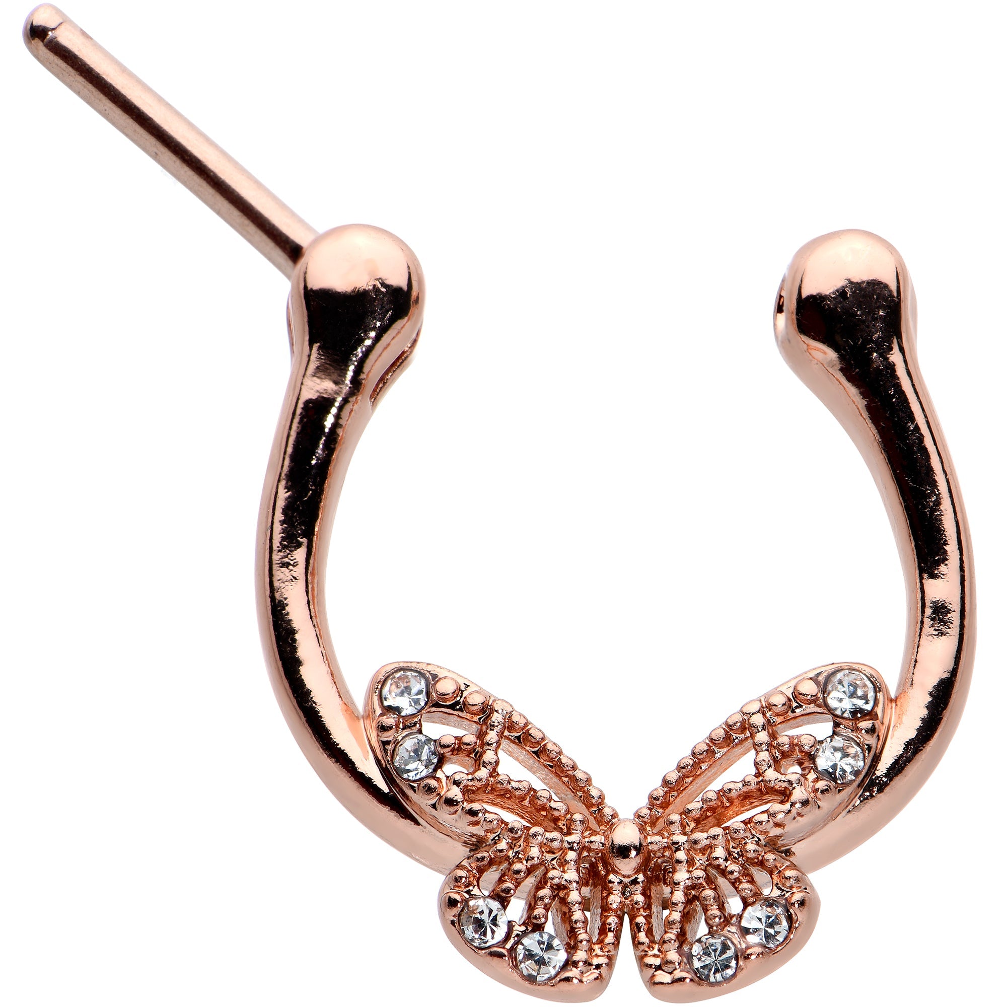 16G 5/16 Clear Gem Rose Gold Hue Airy Butterfly Cartilage Clicker