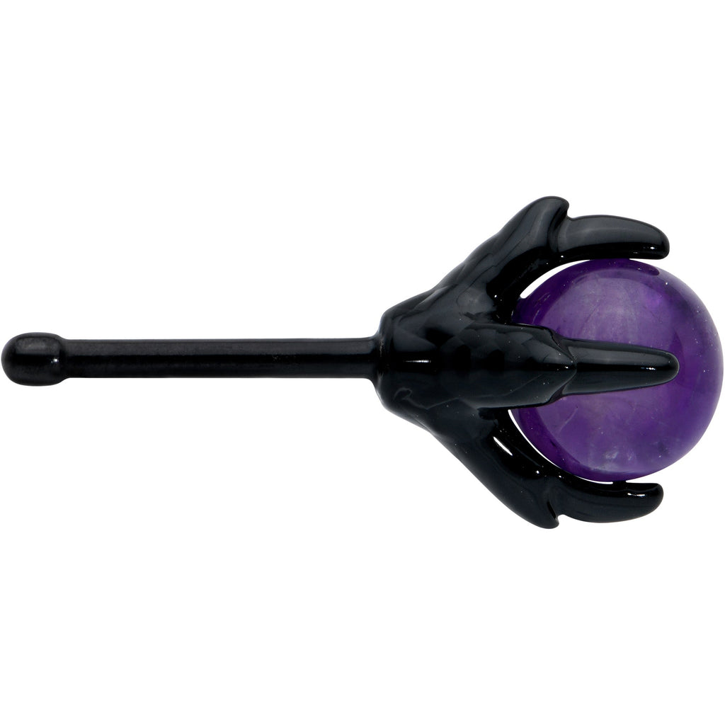 20G 1/4 Purple Synthetic Amethyst Black Claw Hand Nose Bone