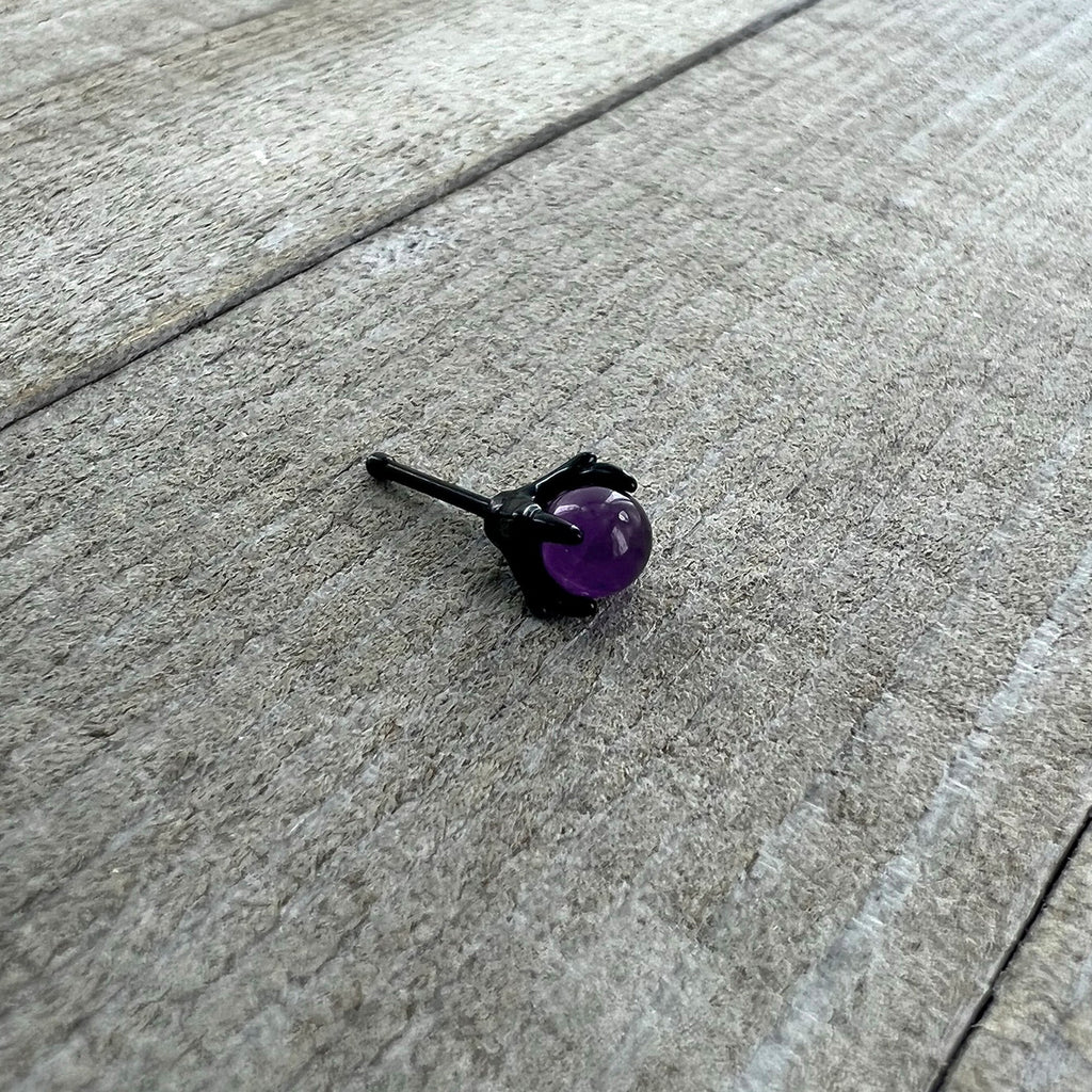 20G 1/4 Purple Synthetic Amethyst Black Claw Hand Nose Bone