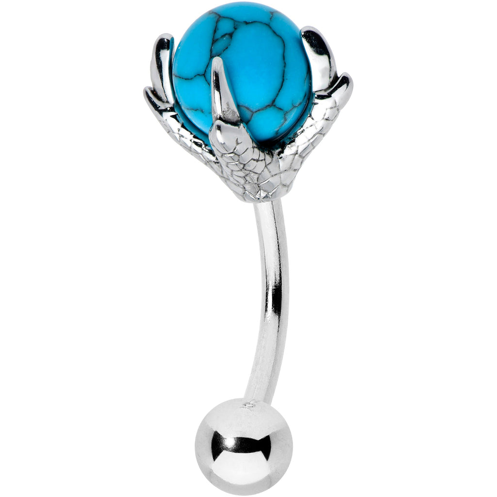 16G 5/16 Blue Turquoise Skeleton Hand Curved Eyebrow Ring