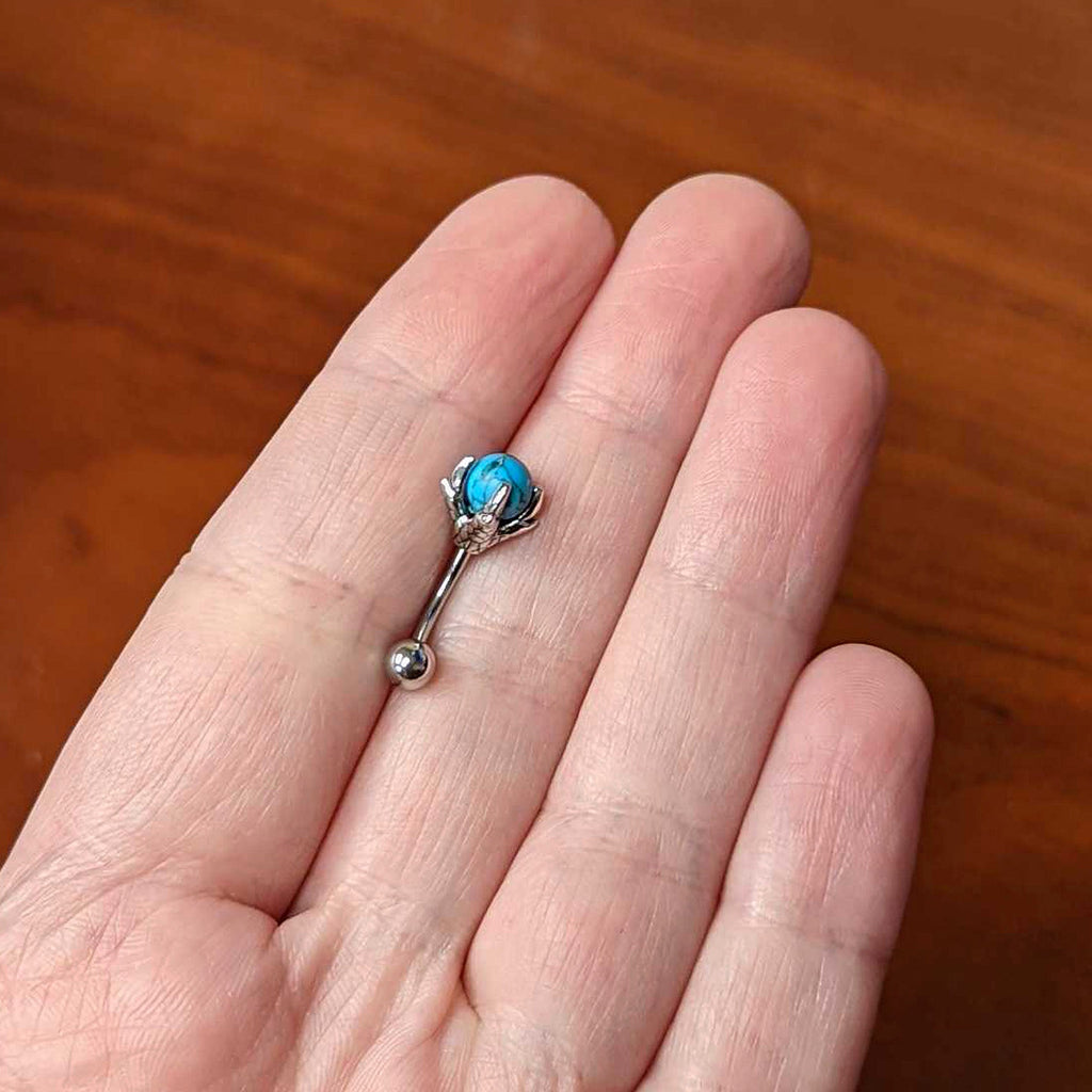 16G 5/16 Blue Turquoise Skeleton Hand Curved Eyebrow Ring