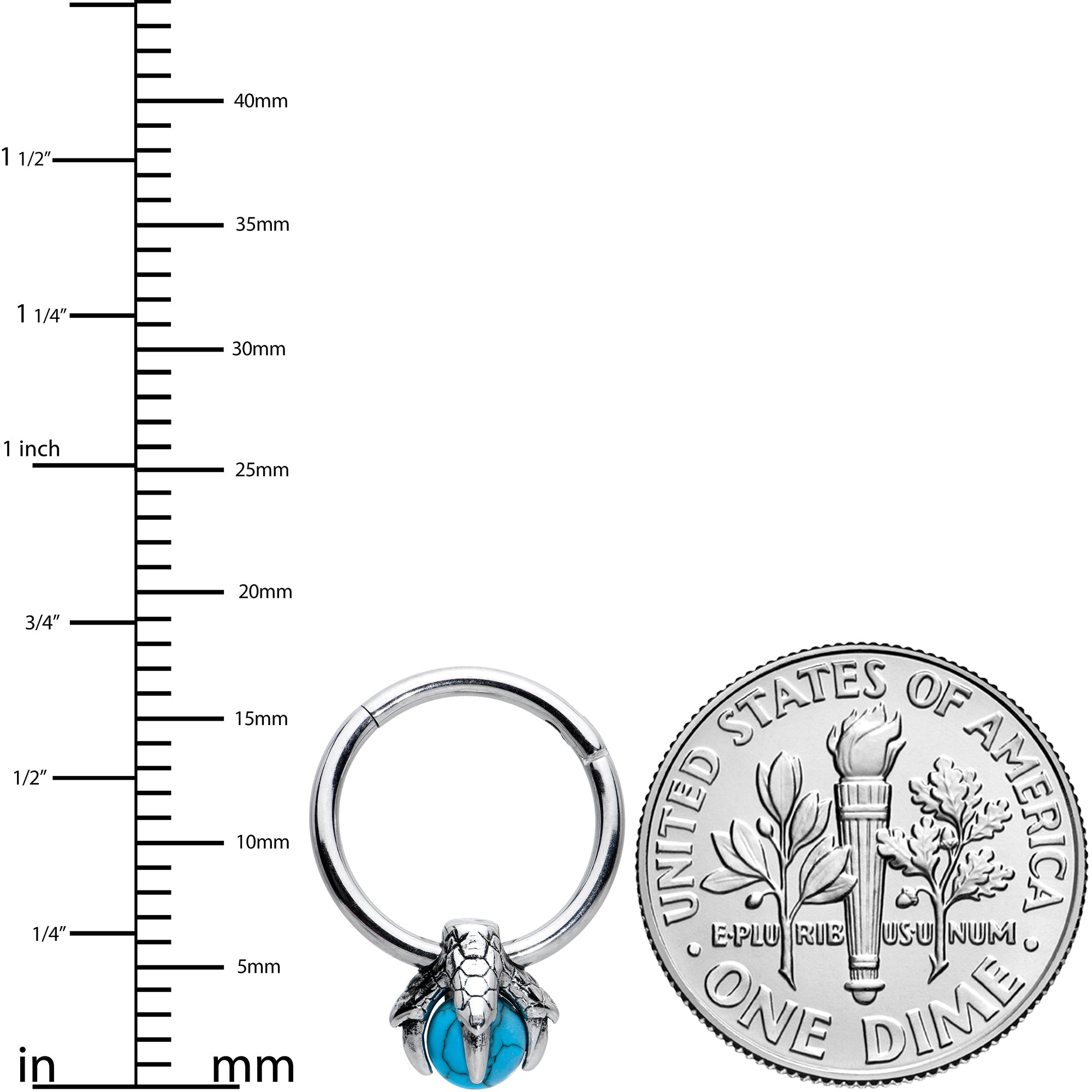 16G 3/8 Blue Turquoise Claw Hand Dangle Hinged Segment Ring