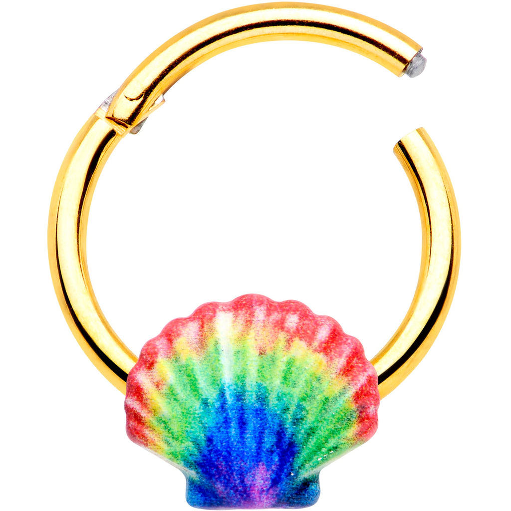16G 3/8 Gold Tone Rainbow Scallop Shell Hinged Segment Ring