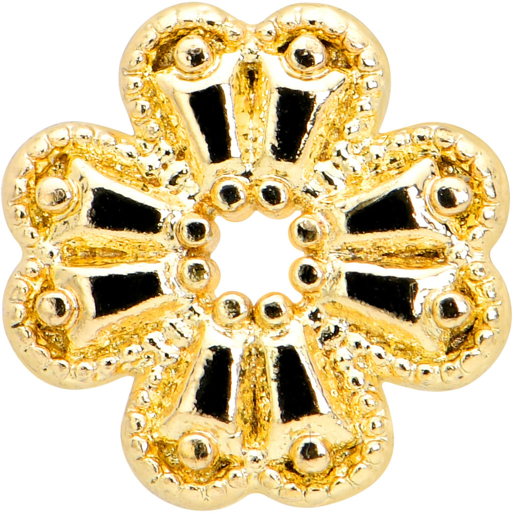 16G 1/4 Yellow Gem Gold Tone Textured Cross Labret