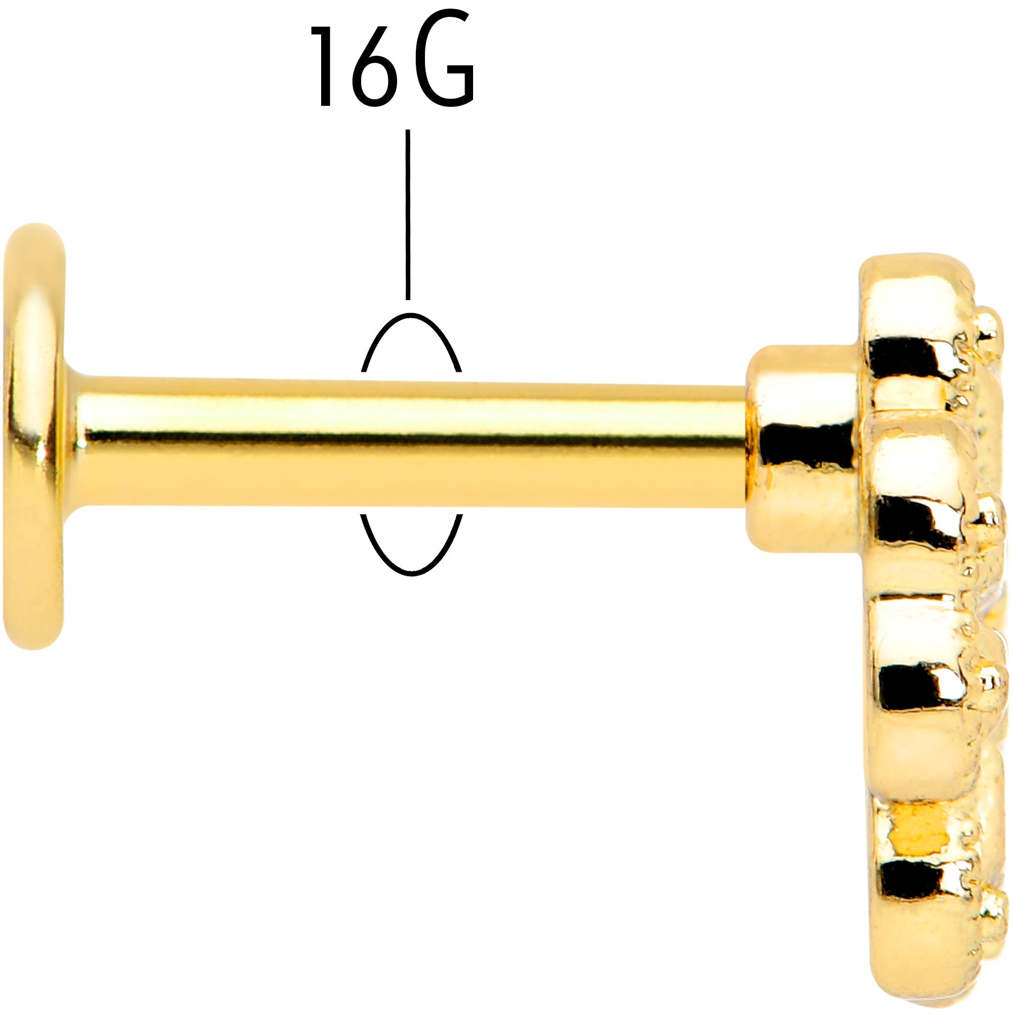 16G 1/4 Yellow Gem Gold Tone Textured Cross Labret