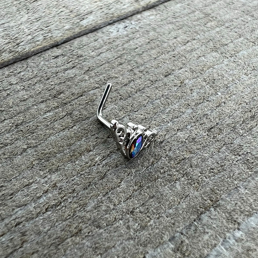 20G 7mm Aurora Gem Deco Waves L Shape Nose Ring