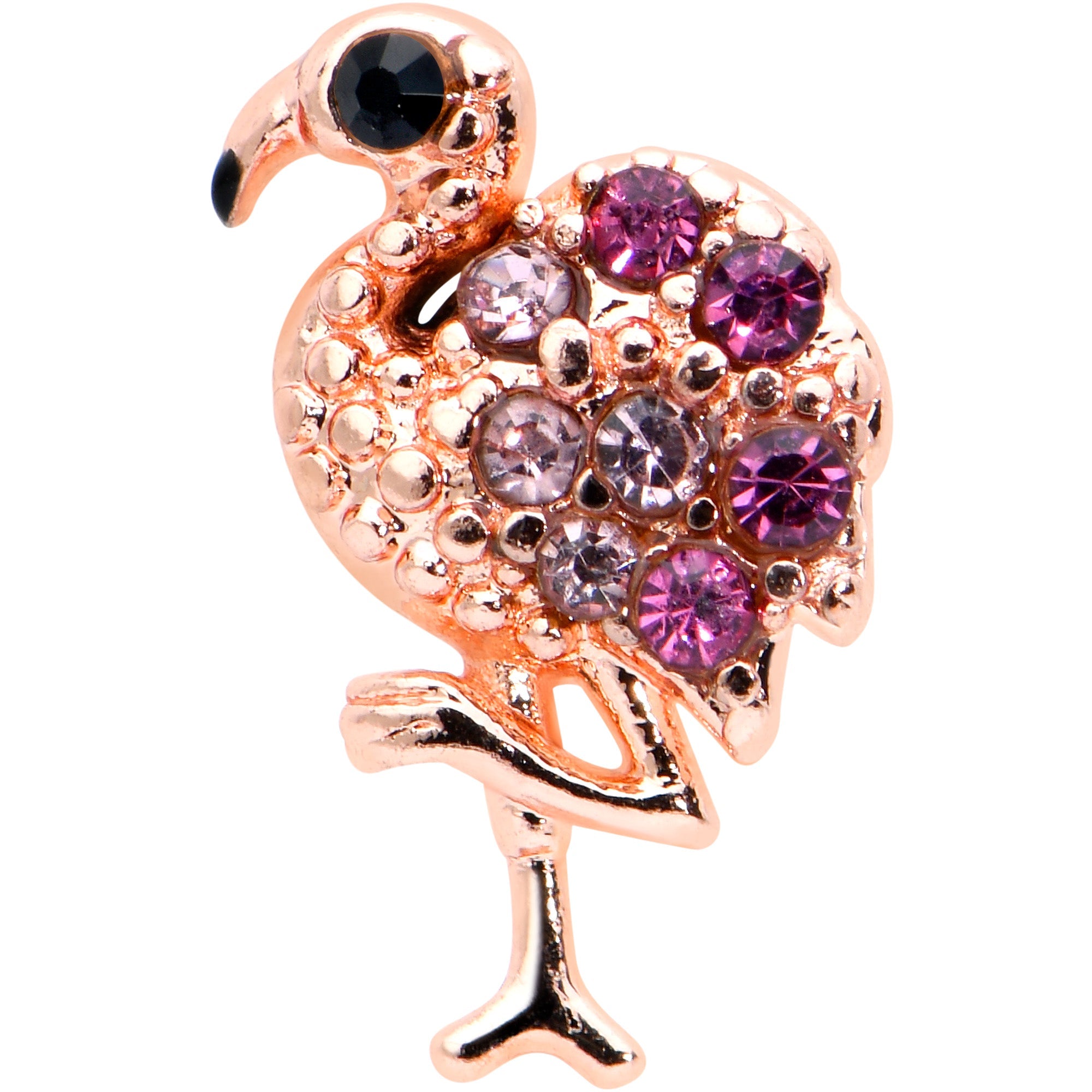 16G 5/16 Pink Gem Rose Gold Tone Fashion Flamingo Labret Tragus