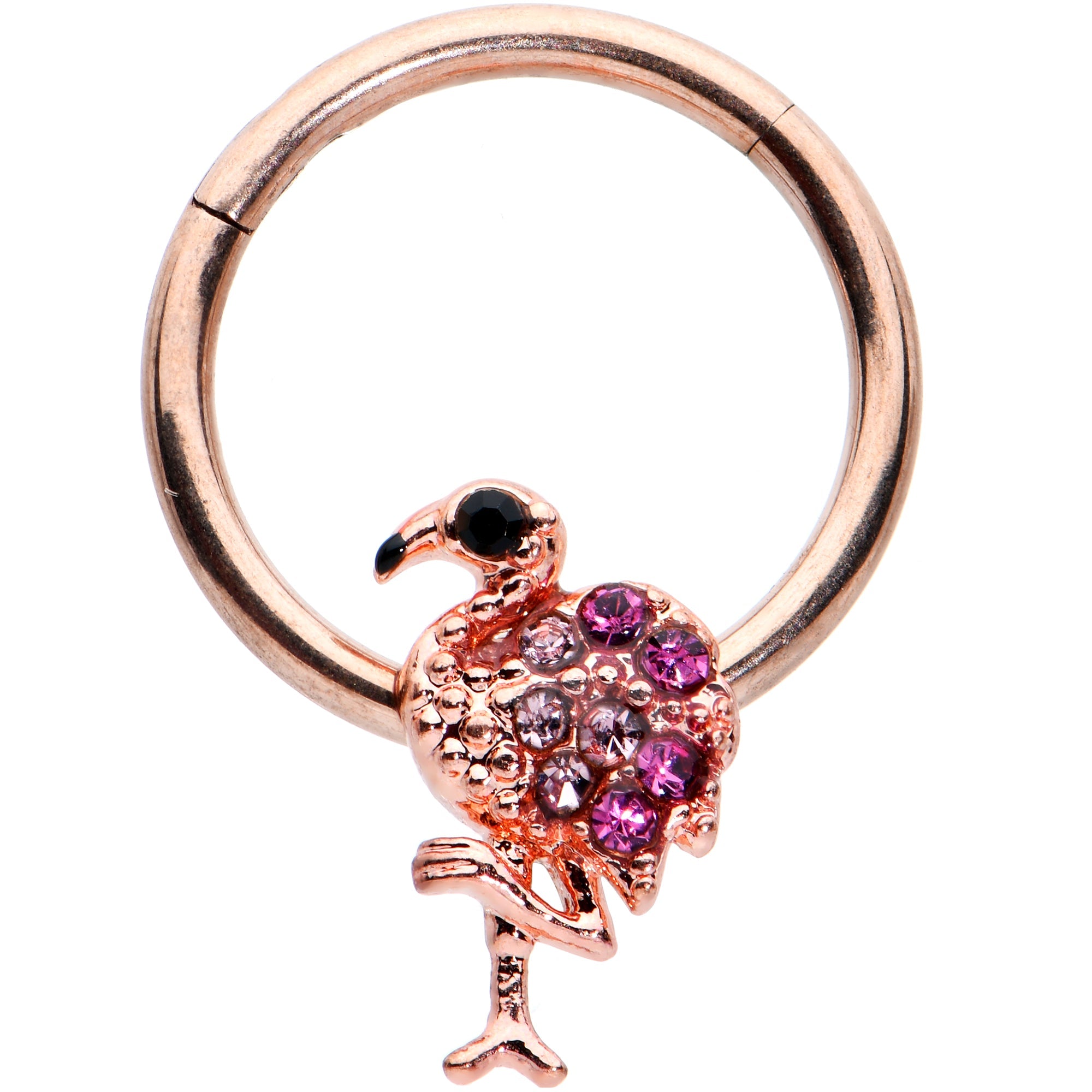 16G 3/8 Rose Gold Tone Fashion Flamingo Hinged Segment Ring