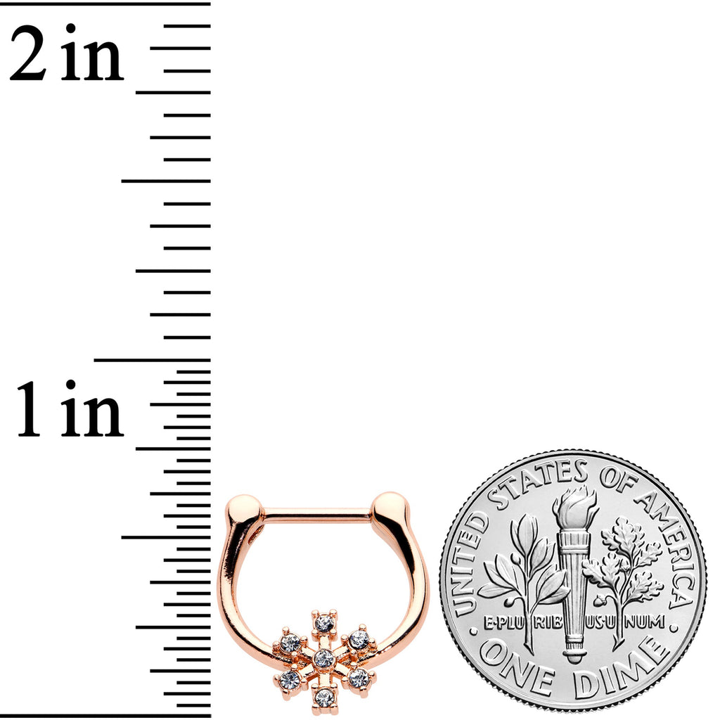 16G 5/16 Clear Gem Rose Gold Tone Geo Snowflake Cartilage Clicker