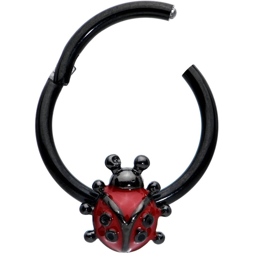 16G 3/8 Black Classic Ladybug Hinged Segment Ring