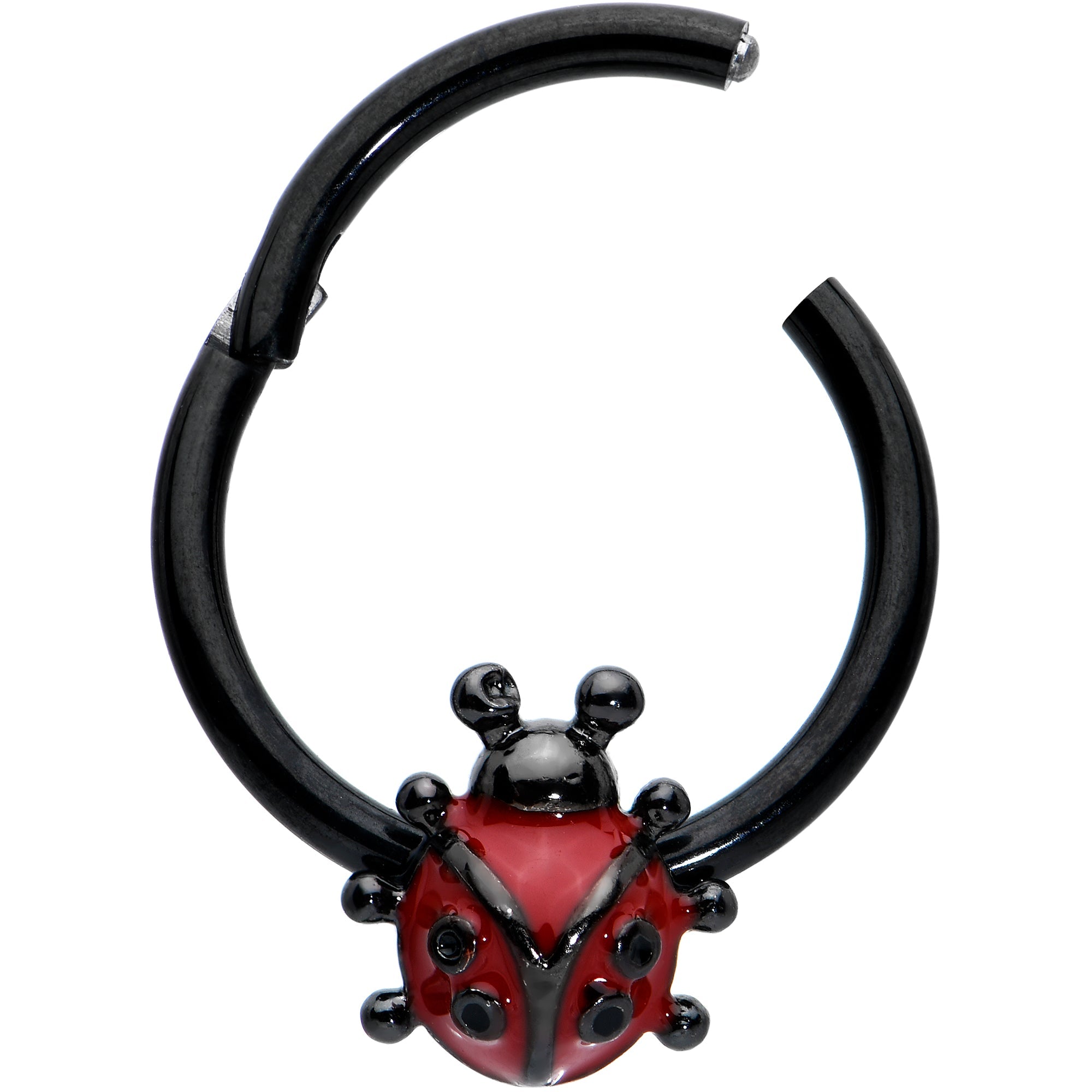 16G 3/8 Black Classic Ladybug Hinged Segment Ring