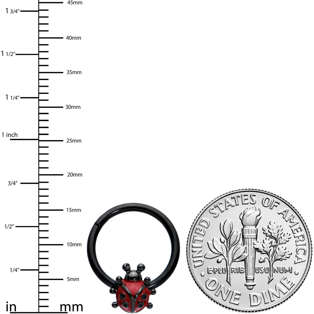 16G 3/8 Black Classic Ladybug Hinged Segment Ring