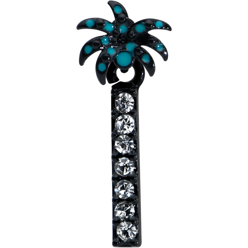 16G 1/4 Clear Gem Black Night Palm Tree Dangle Cartilage Earring
