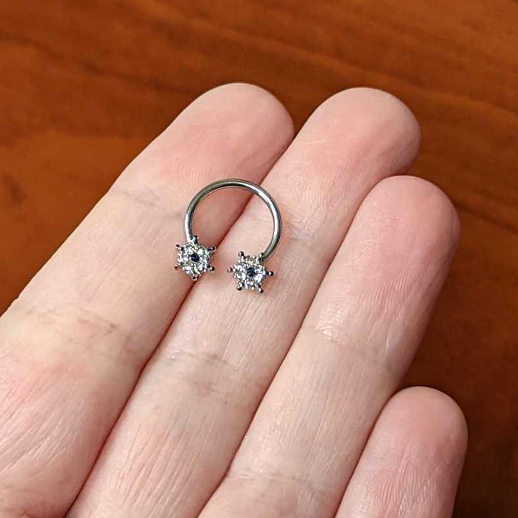 16G 3/8 Blue Gem Festive Snowflake Horseshoe Circular Barbell