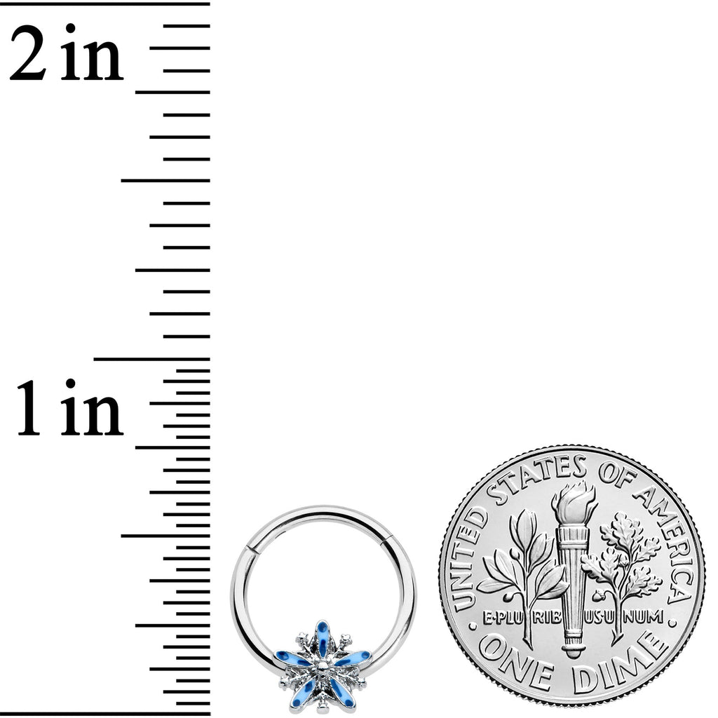 16G 3/8 Snowflake Blues Christmas Hinged Segment Ring