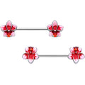 14G 9/16 Red Gem Tropical Flower Barbell Nipple Ring Set