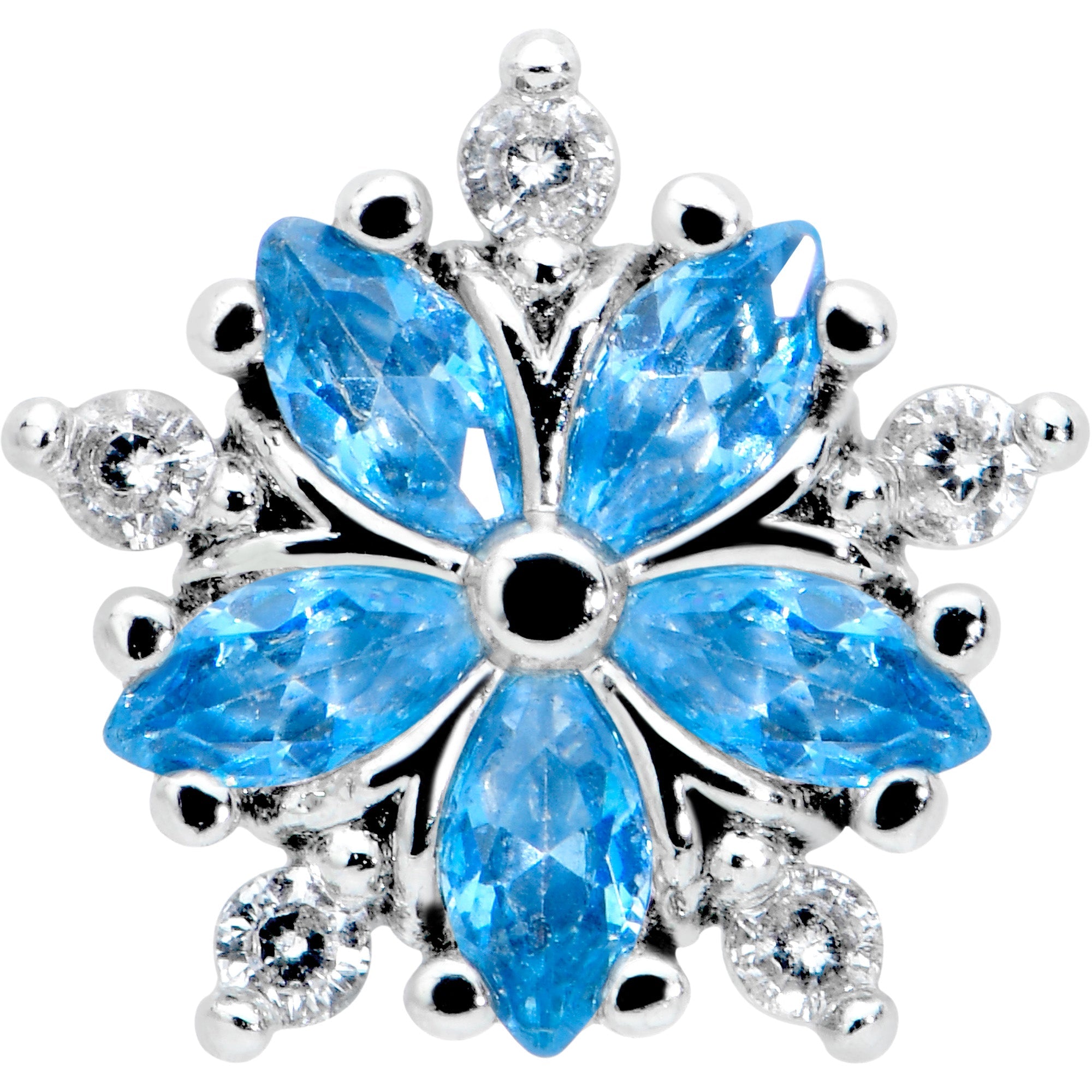 16G 1/4 Blue CZ Gem Floral Burst Cartilage Tragus Earring