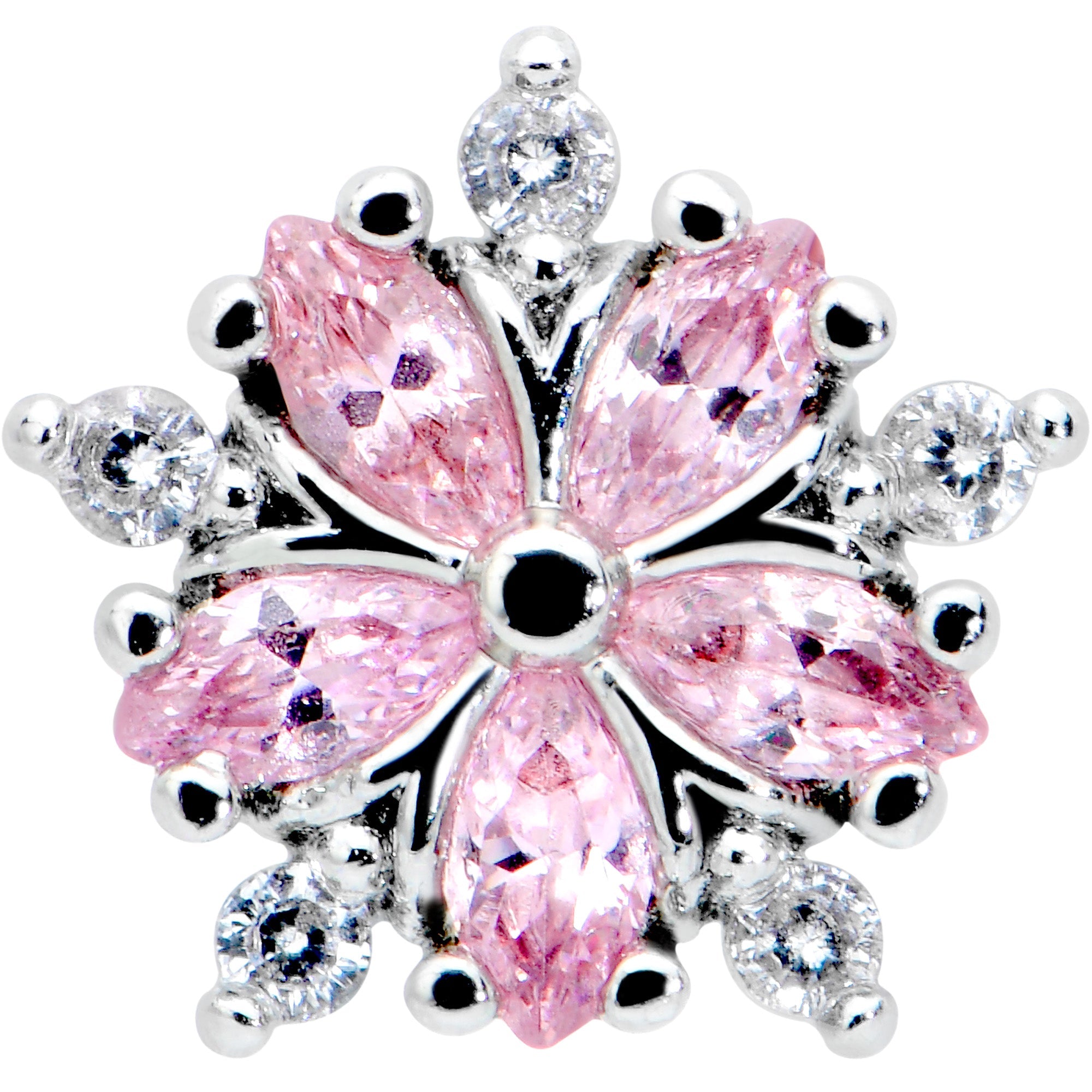 16G 1/4 Pink CZ Gem Floral Burst Cartilage Tragus Earring