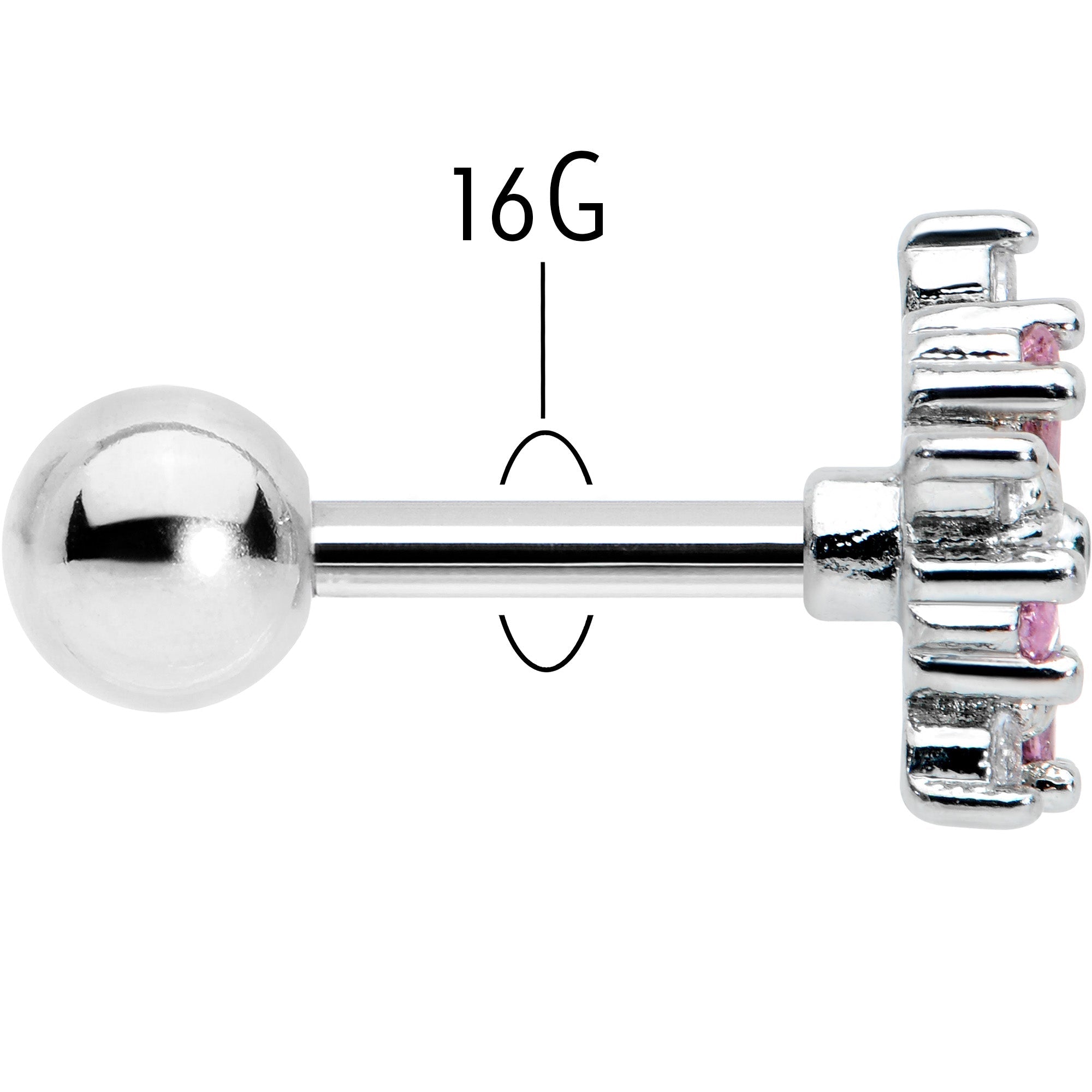 16G 1/4 Pink CZ Gem Floral Burst Cartilage Tragus Earring