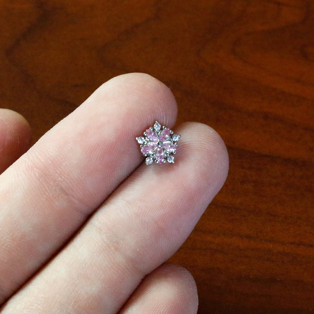 16G 1/4 Pink CZ Gem Floral Burst Cartilage Tragus Earring