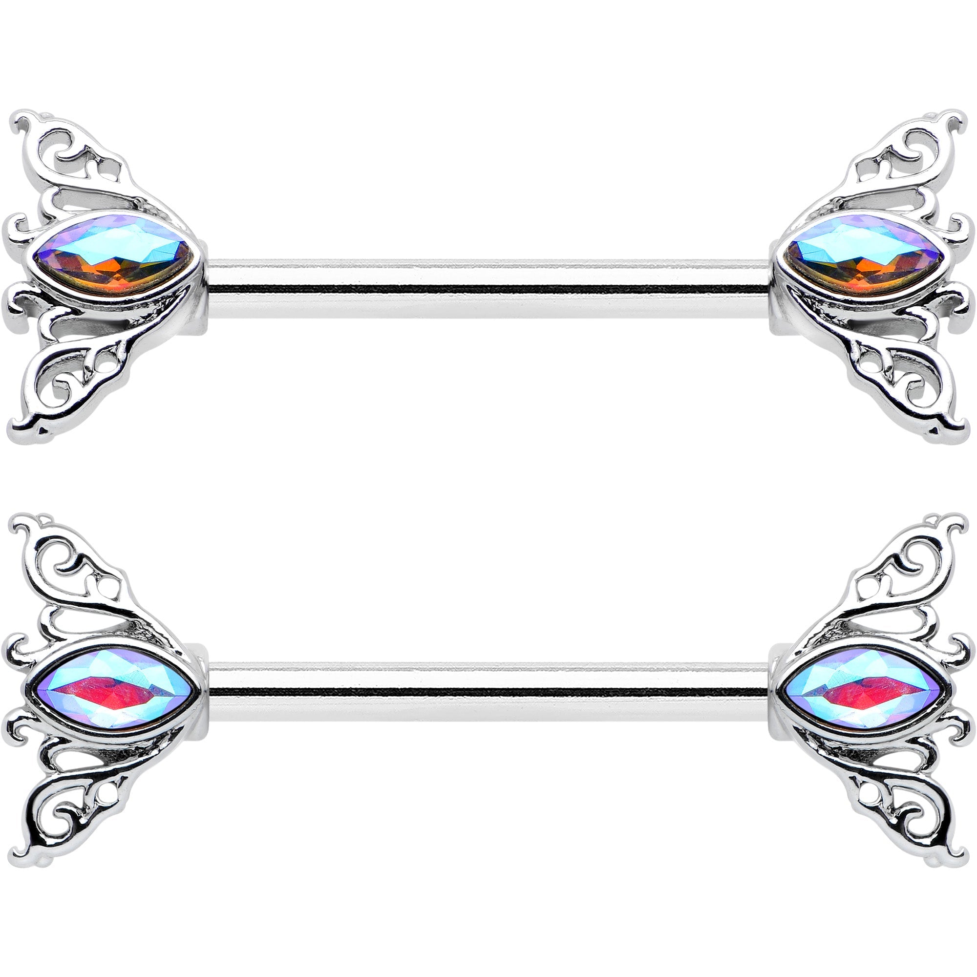 14G 9/16 Aurora Gem Deco Waves Barbell Nipple Ring Set