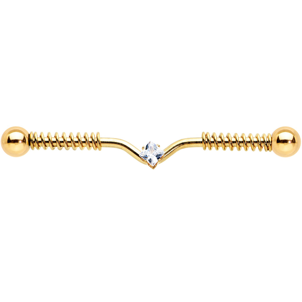 14G Clear Gem Gold Tone Vee Spring Coil Project Bar 38mm