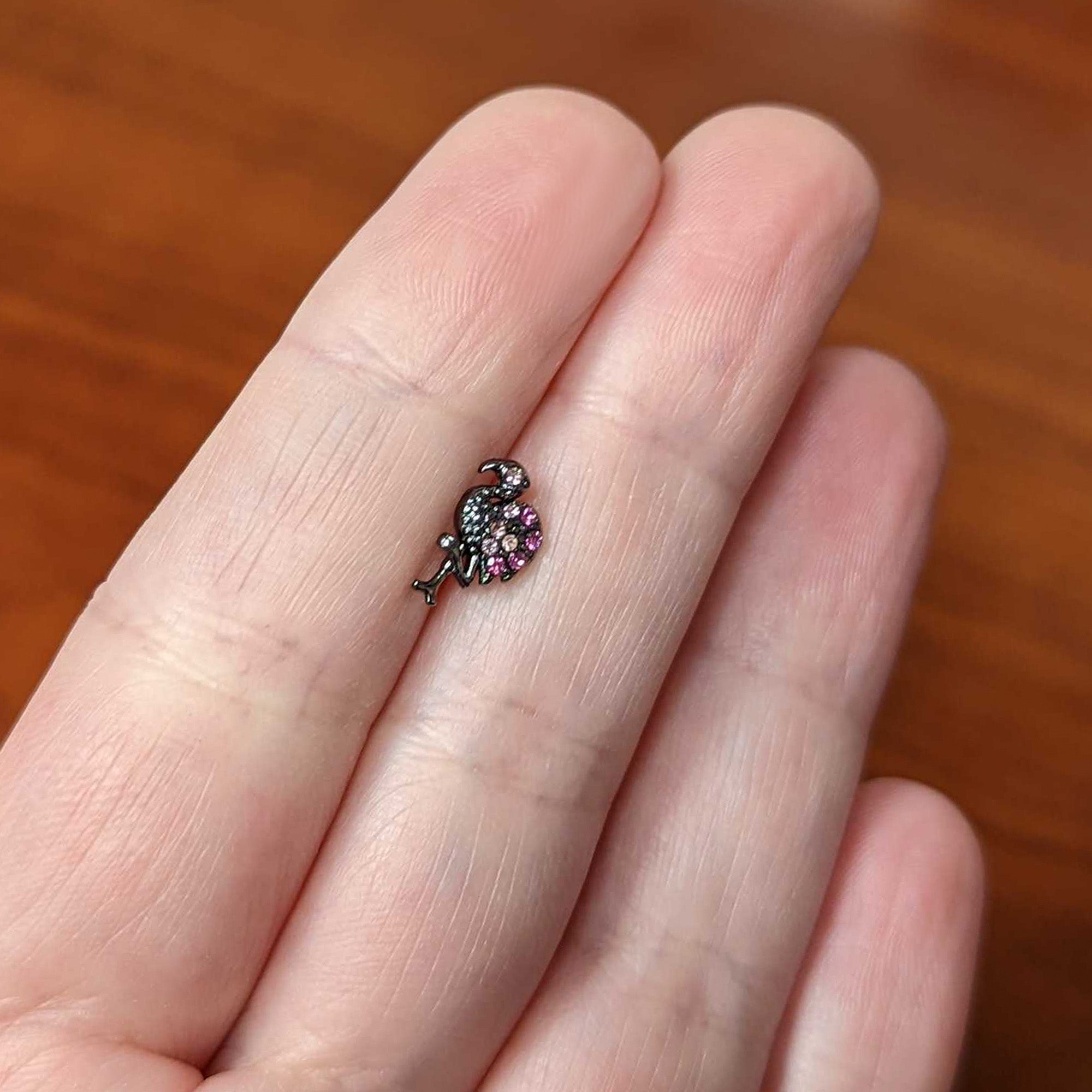 16G 1/4 Pink Gem Black Fashion Flamingo Cartilage Tragus Earring