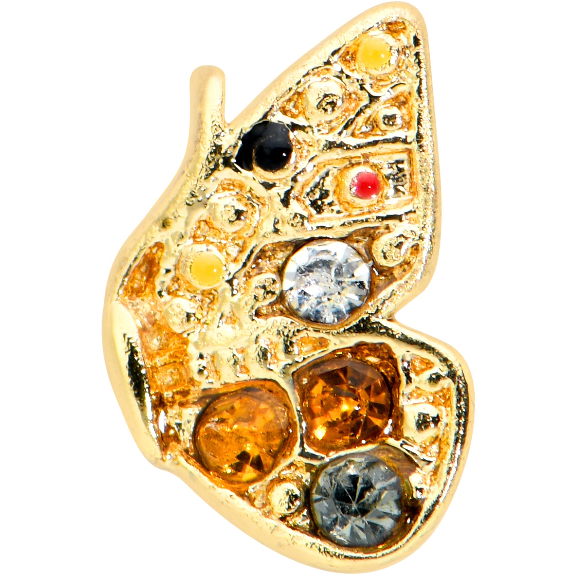 20G 1/4 Orange Gem Gold Tone Baroque Butterfly L Shape Nose Ring