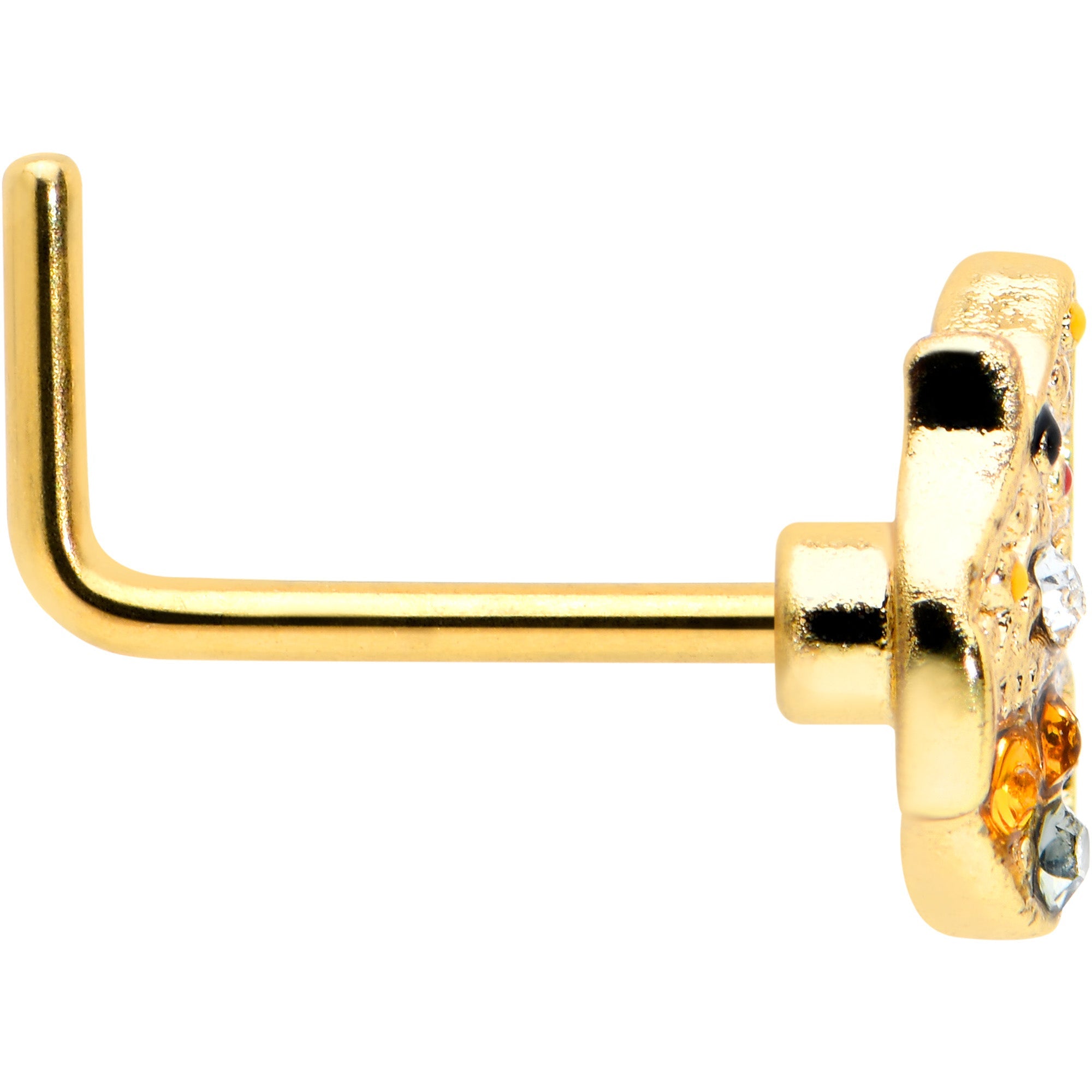 20G 1/4 Orange Gem Gold Tone Baroque Butterfly L Shape Nose Ring